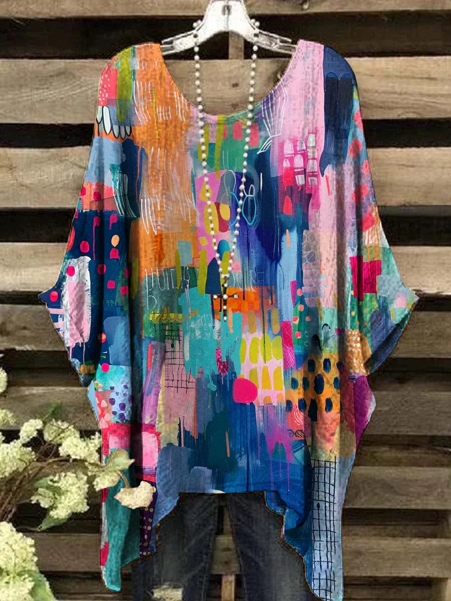 Zulema | Top de cuello redondo con estampado geométrico y estilo vintage