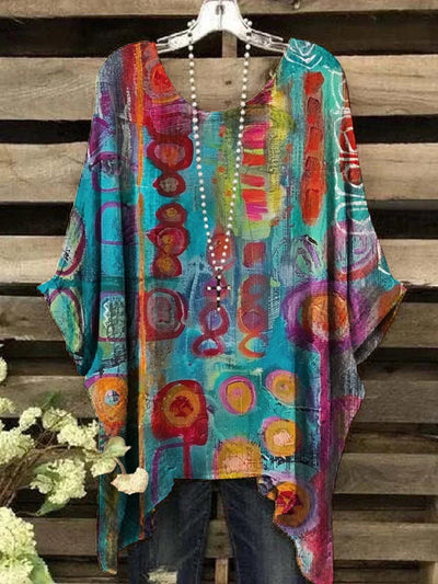 Zulema | Top de cuello redondo con estampado geométrico y estilo vintage