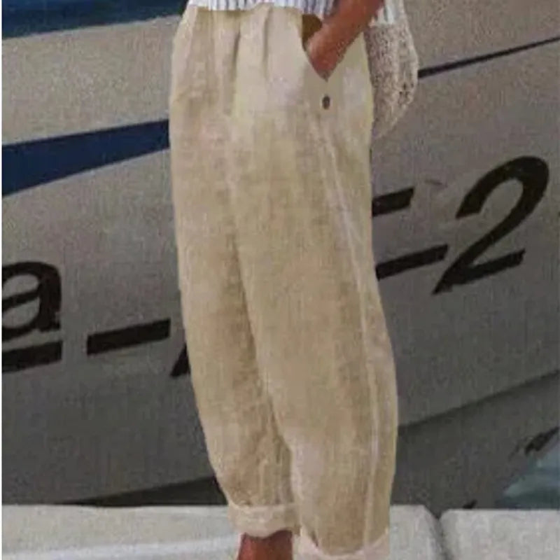 Aldana | Pantalón casual de lino con estampado artístico