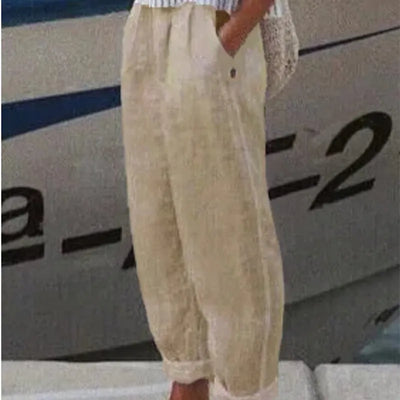 Aldana | Pantalón casual de lino con estampado artístico