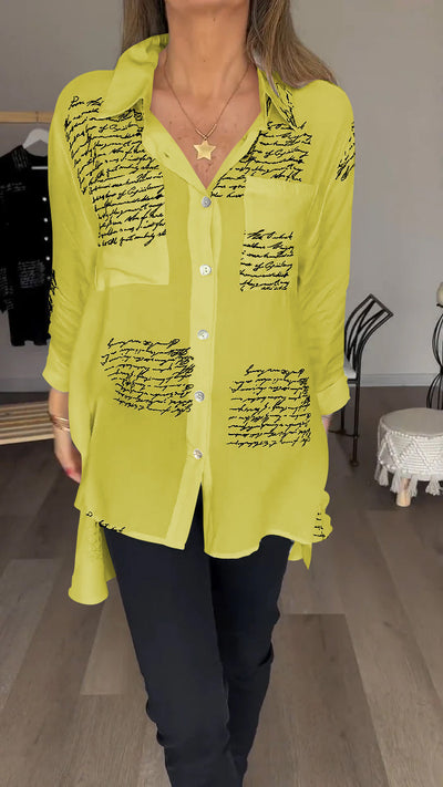 Jimena | Camisa con solapa y estampado de letras