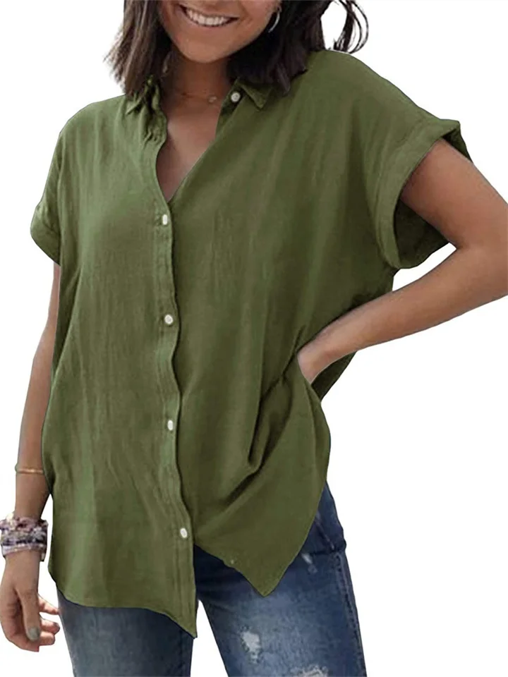 Rocío | Camisa casual de lino y algodón Tops vintage de manga corta