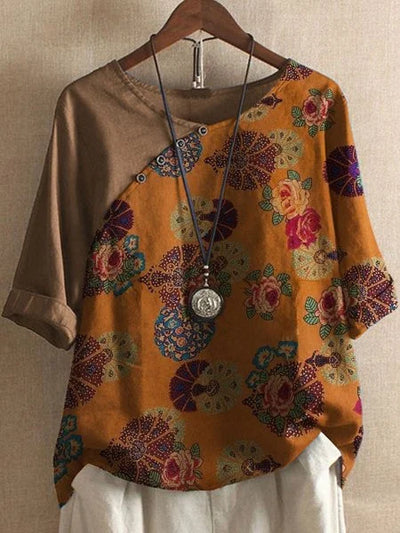 Eva | Camiseta de manga corta con botones y estampado floral para mujer