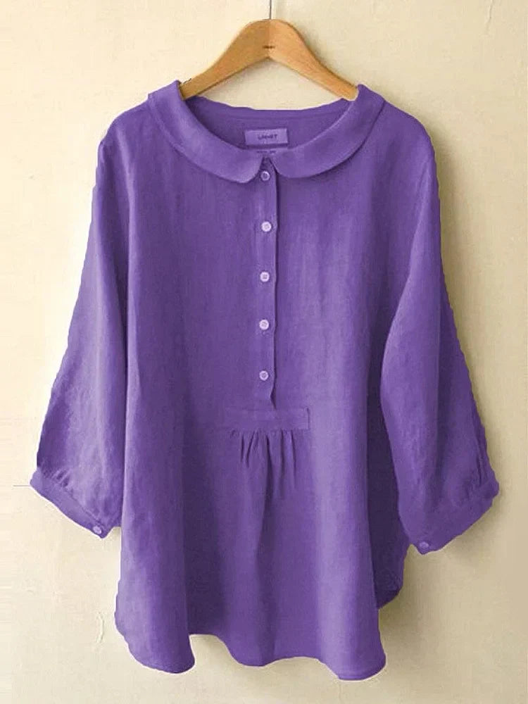 Adriana | Camisa de manga corta de algodón y lino para mujer