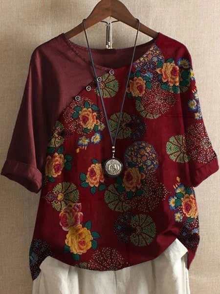 Eva | Camiseta de manga corta con botones y estampado floral para mujer