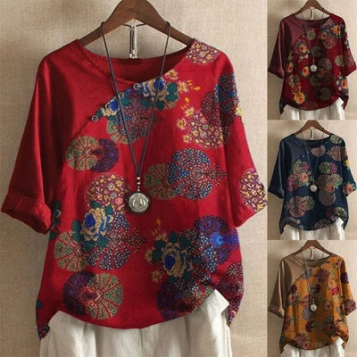 Tamara | Camiseta de manga corta con botones y estampado floral para mujer