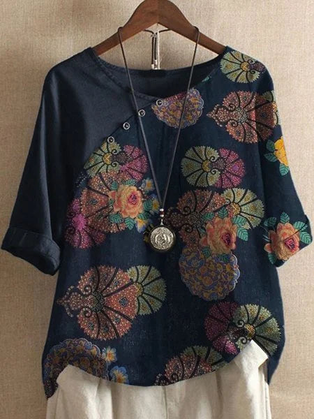 Eva | Camiseta de manga corta con botones y estampado floral para mujer