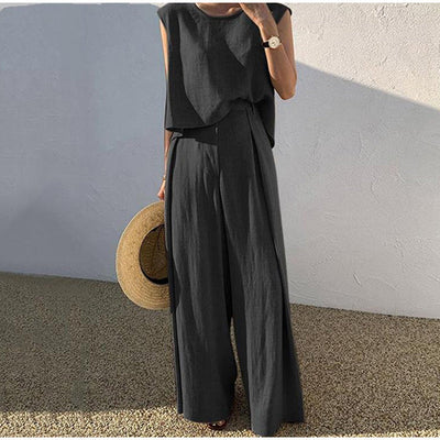 Brisa | Pantalón de pata ancha y blusa de lino Rosalind: Elegancia y Comodidad en Cada Paso