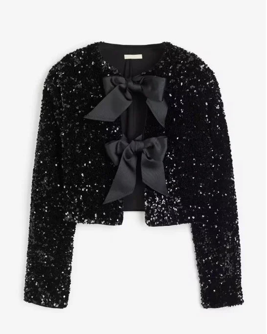 Aria | Elegante chaqueta de lentejuelas con lazo para un look sexy en invierno