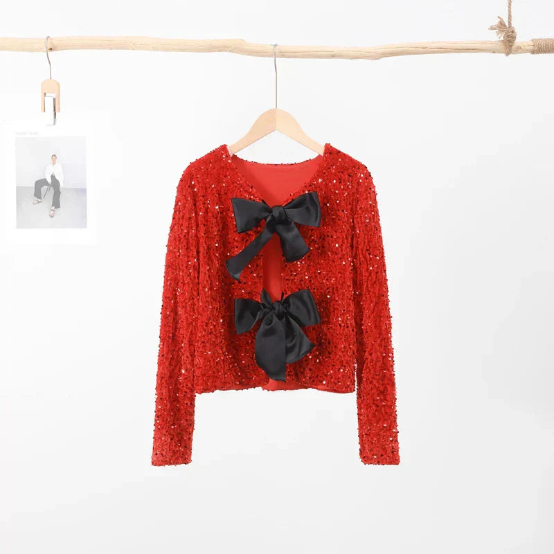 Aria | Elegante chaqueta de lentejuelas con lazo para un look sexy en invierno