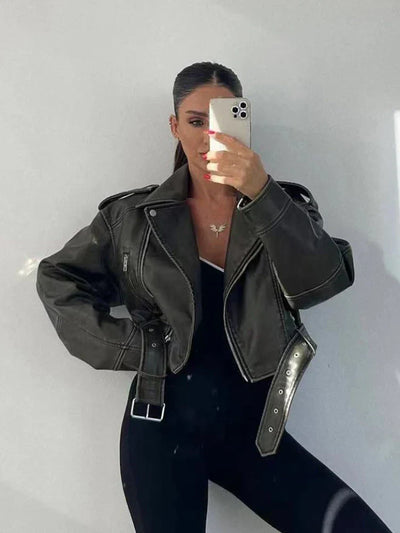Maya | Chaqueta de cuero vintage elegante