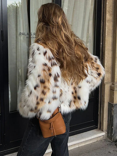 Charlotte | Chaqueta de piel sintética vintage con estampado de leopardo