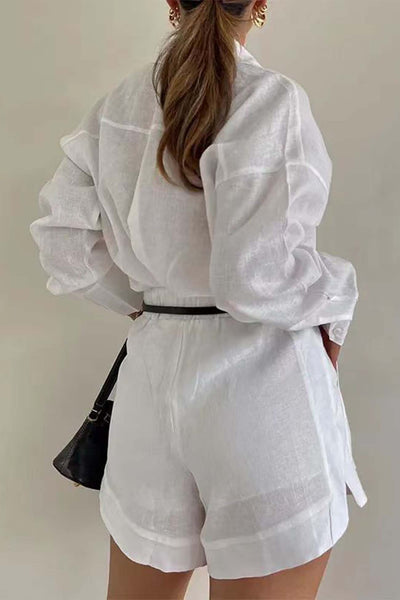 Irene | Traje de Camisa de Manga Larga con Pantalones Cortos de Color Liso