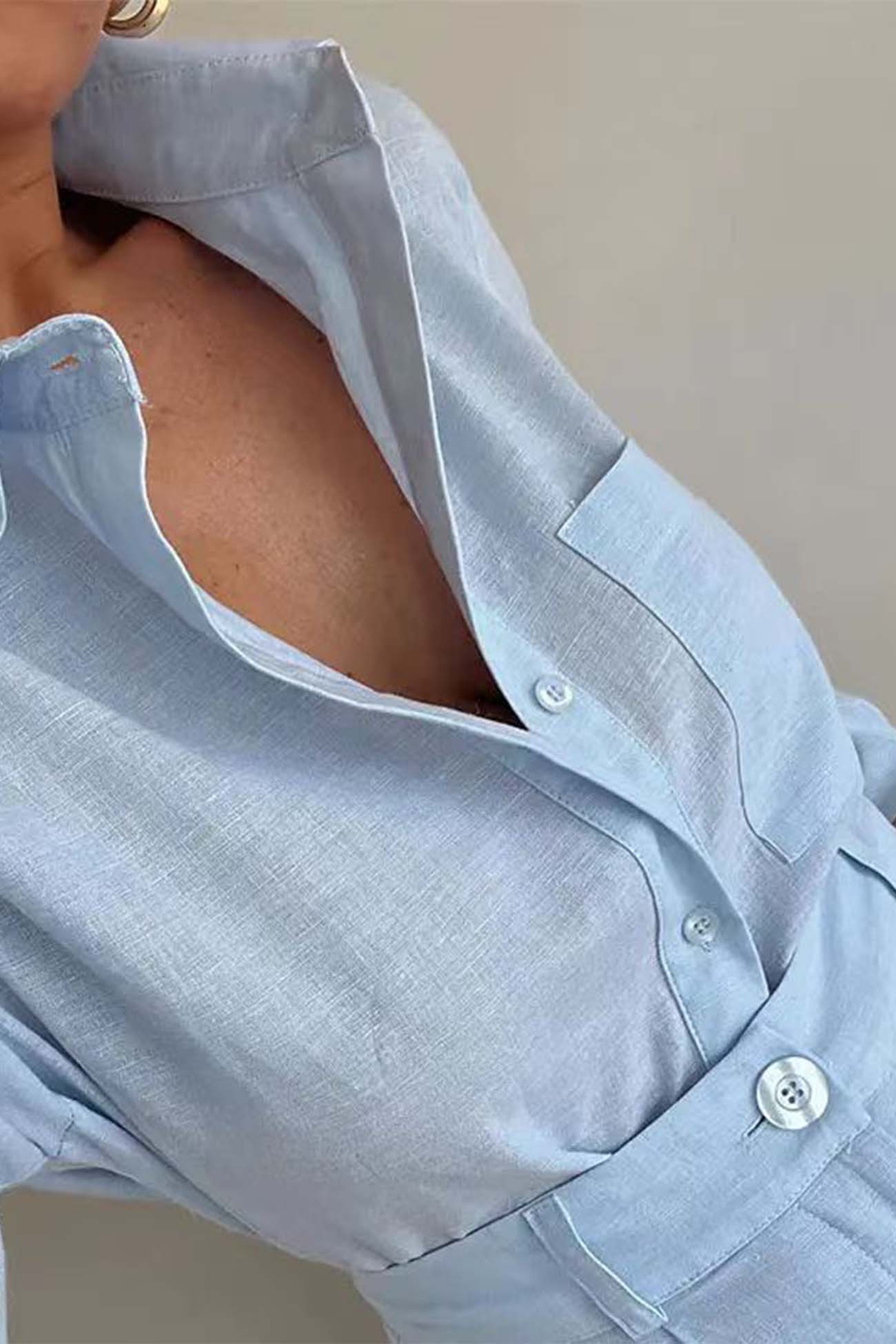 Irene | Traje de Camisa de Manga Larga con Pantalones Cortos de Color Liso