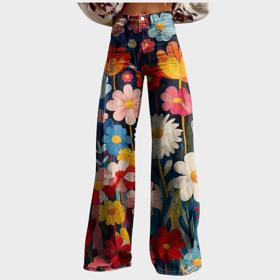 Maite | Pantalón largo con estampado floral vibrante