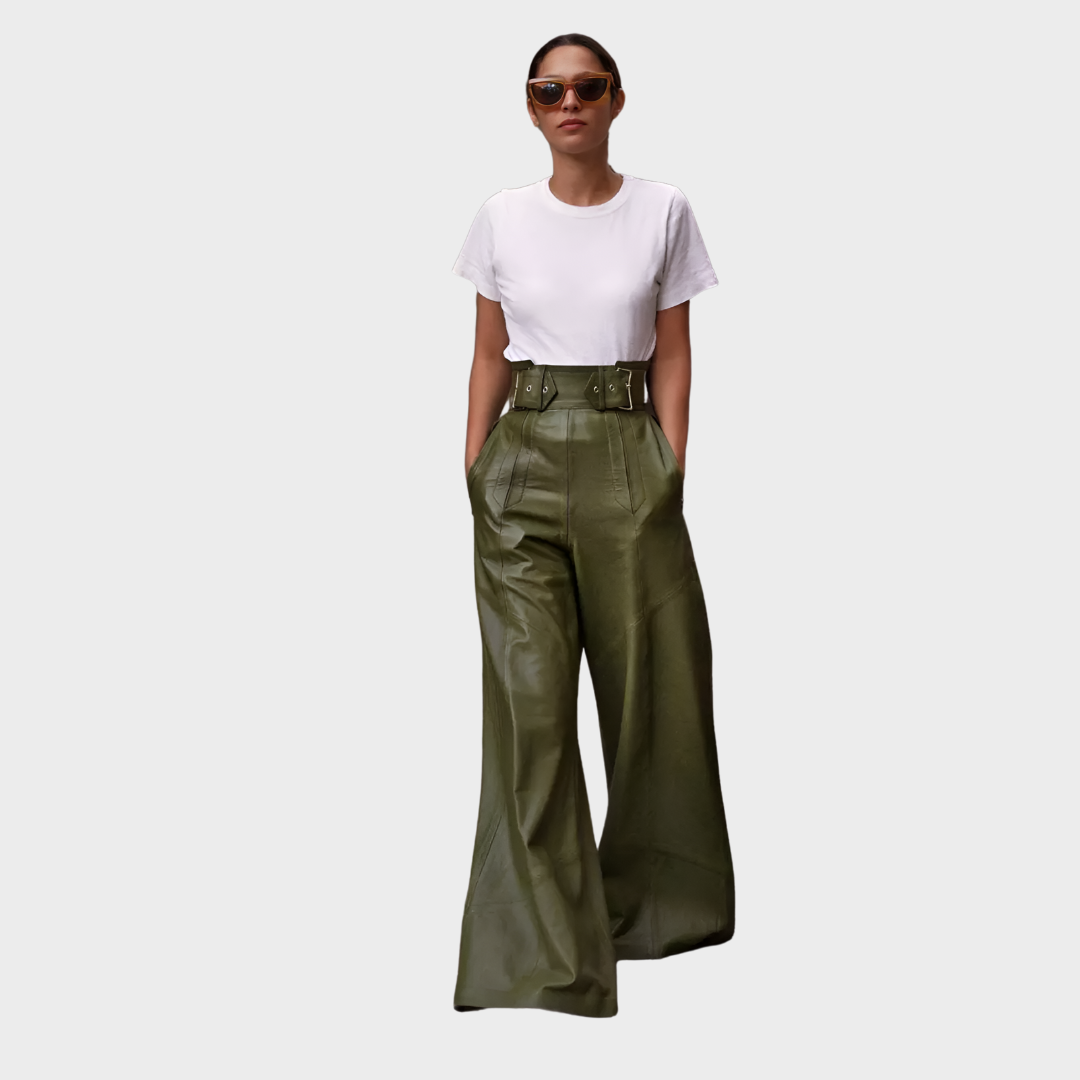 Leticia | Pantalón ancho de cuero sintético con bolsillos elegantes