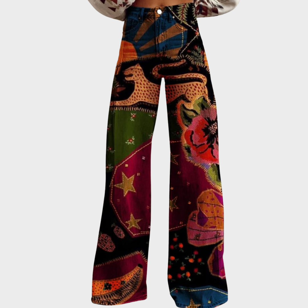 Roxana | Pantalón bohemio con estampado vintage y estilo relajado