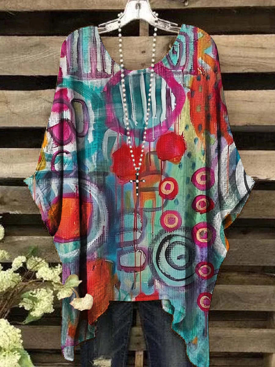 Zulema | Top de cuello redondo con estampado geométrico y estilo vintage