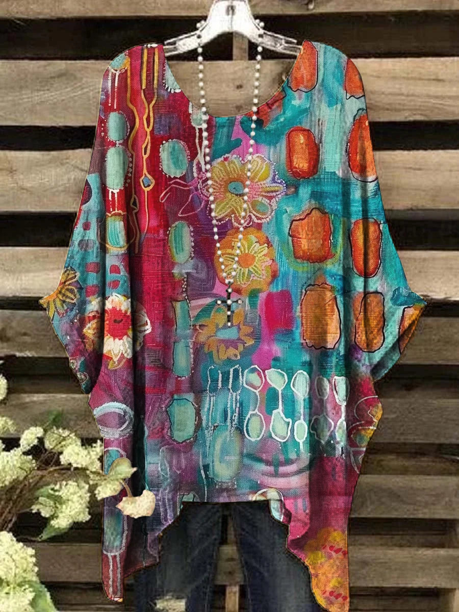 Zulema | Top de cuello redondo con estampado geométrico y estilo vintage