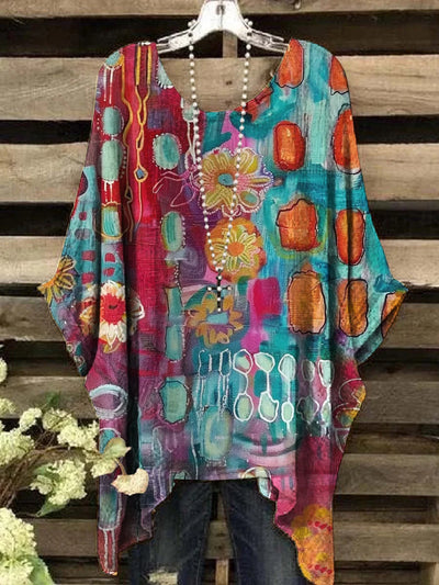 Zulema | Top de cuello redondo con estampado geométrico y estilo vintage