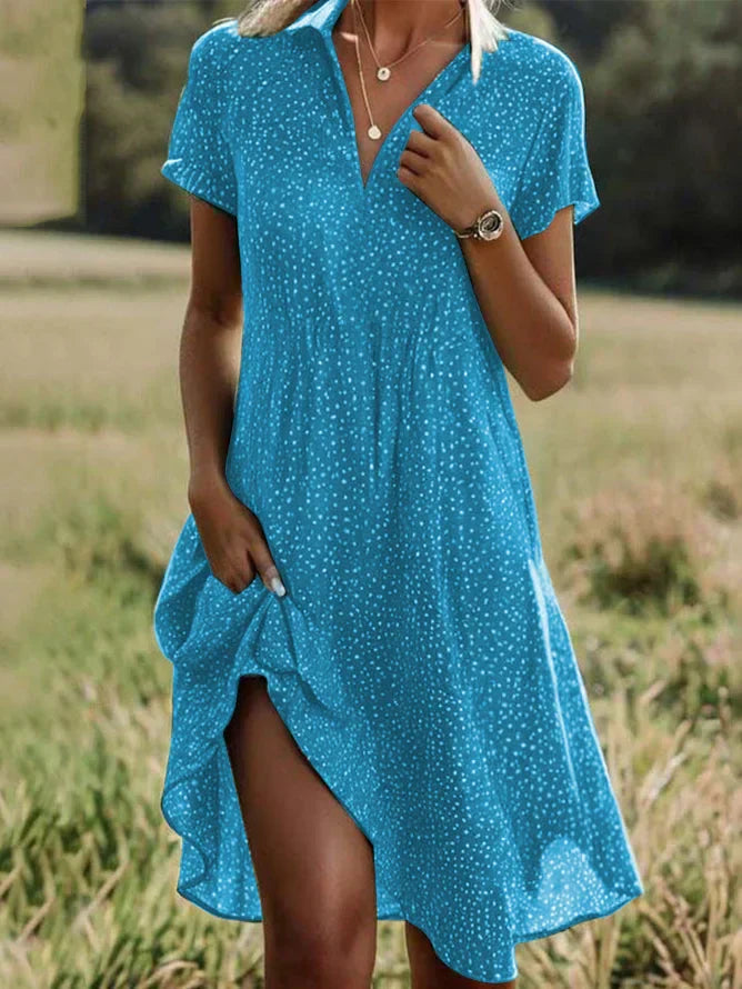 Tatiana | Las mujeres de manga corta Verano Ombre Cuello Camisa diaria salir Casual midi A line azul
