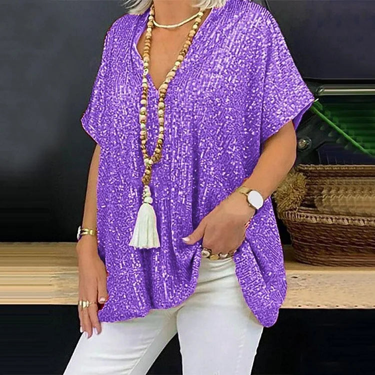 Isidora | Camiseta de lentejuelas con cuello de pico