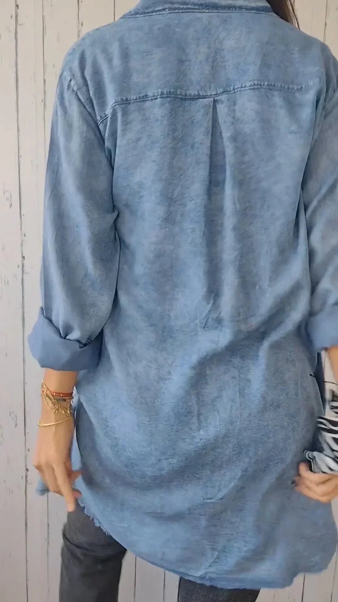 Lorena | Faux Denim Cómodo Abrigo Largo Camisa