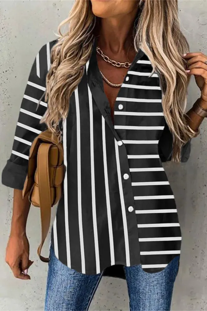 Alicia | Tops elegantes con cuello camisero y botones a rayas
