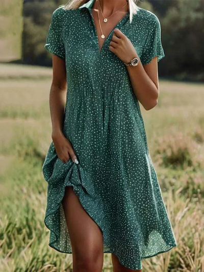 Tatiana | Las mujeres de manga corta Verano Ombre Cuello Camisa diaria salir Casual midi A line azul