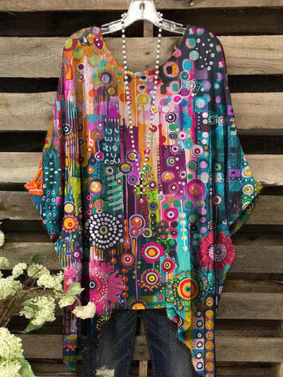 Zulema | Top de cuello redondo con estampado geométrico y estilo vintage
