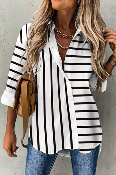 Alicia | Tops elegantes con cuello camisero y botones a rayas