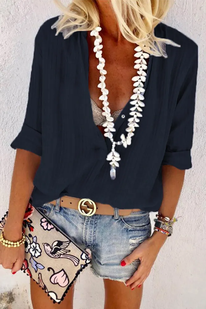 Mireya | Tops con cuello en V y botones a rayas de Street
