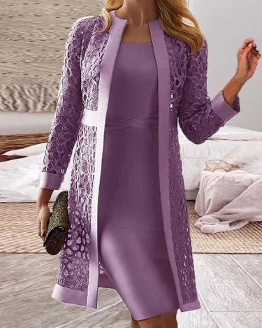 Celia | Elegante conjunto de vestido con abrigo de encaje