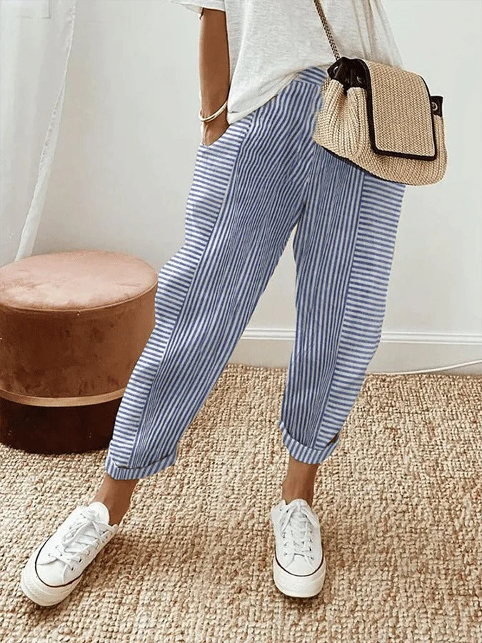 Natalia | Pantalón de rayas en algodón con diseño liviano
