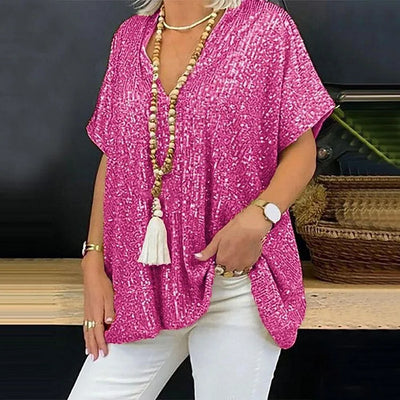 Isidora | Camiseta de lentejuelas con cuello de pico