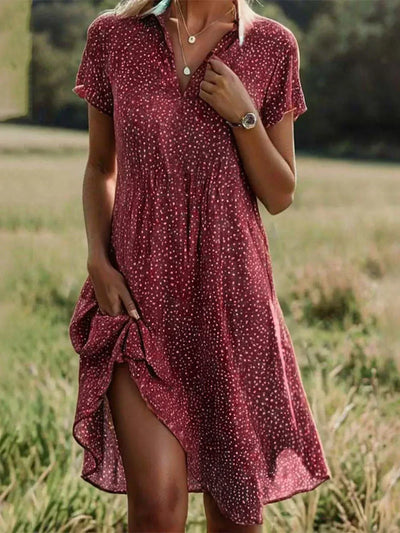 Tatiana | Las mujeres de manga corta Verano Ombre Cuello Camisa diaria salir Casual midi A line azul
