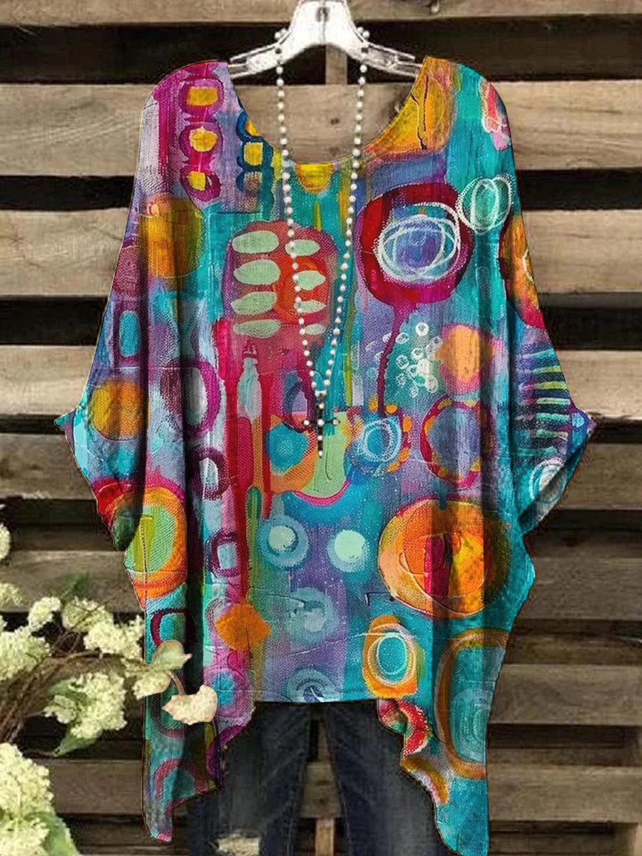 Zulema | Top de cuello redondo con estampado geométrico y estilo vintage