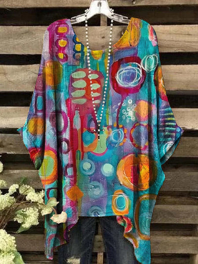 Zulema | Top de cuello redondo con estampado geométrico y estilo vintage