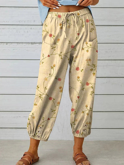 Mirna | Pantalón de algodón con estampado floral retro