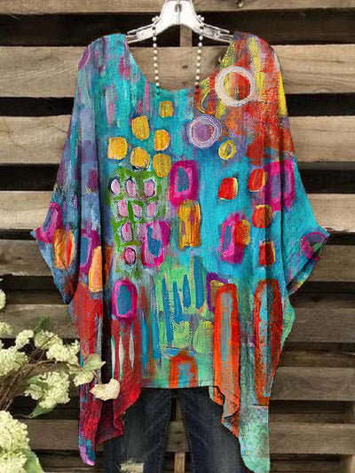 Zulema | Top de cuello redondo con estampado geométrico y estilo vintage