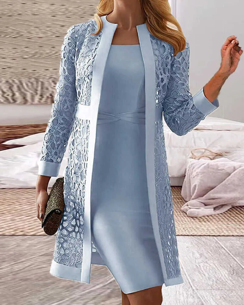 Celia | Elegante conjunto de vestido con abrigo de encaje
