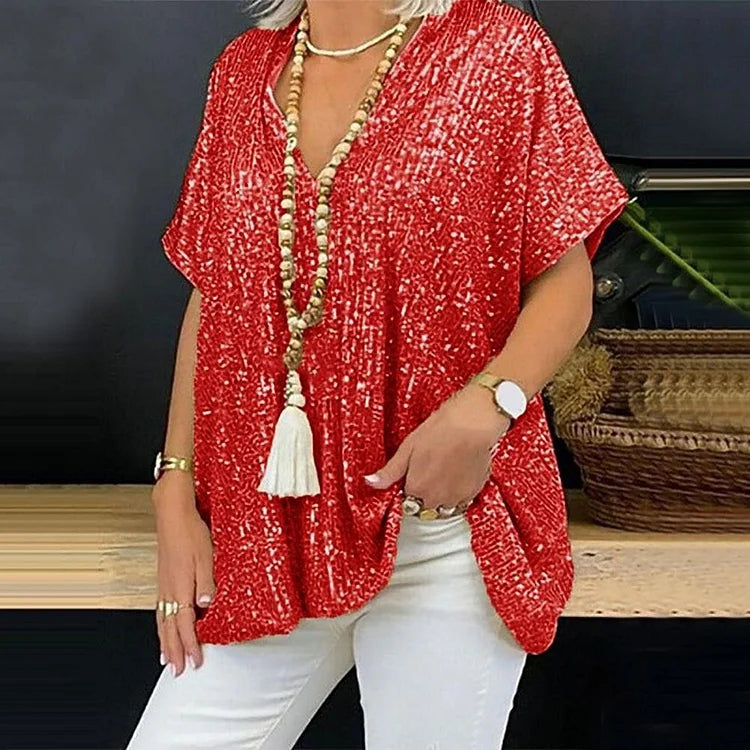 Isidora | Camiseta de lentejuelas con cuello de pico
