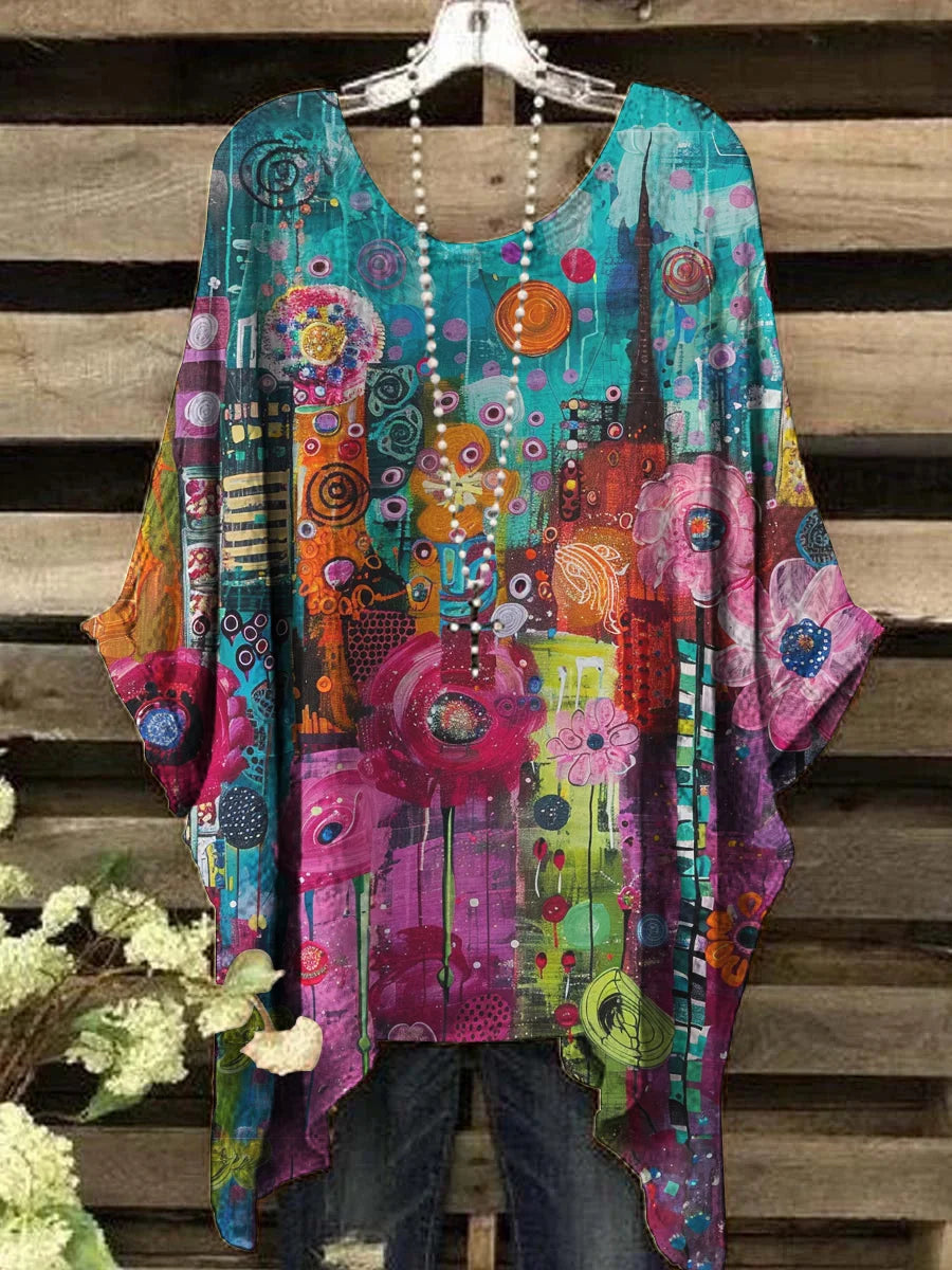 Zulema | Top de cuello redondo con estampado geométrico y estilo vintage