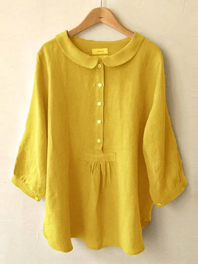 Adriana | Camisa de manga corta de algodón y lino para mujer