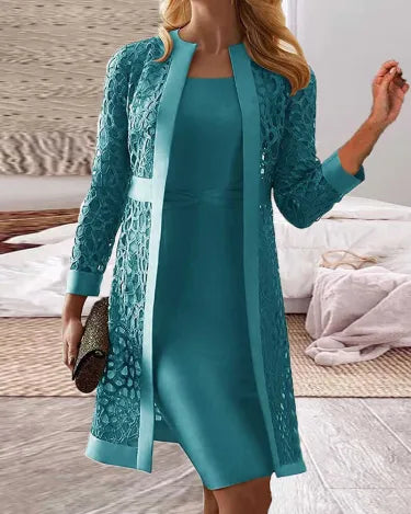 Celia | Elegante conjunto de vestido con abrigo de encaje