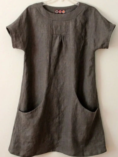 Fernanda | Camisas y tops de mezcla de algodón con bolsillos de manga corta Lino