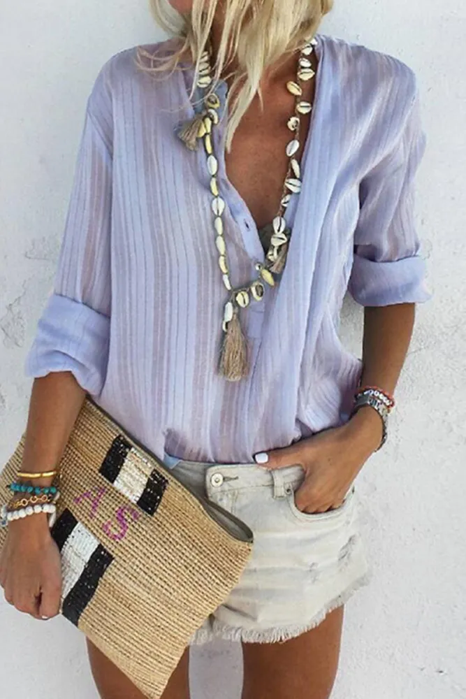 Mireya | Tops con cuello en V y botones a rayas de Street
