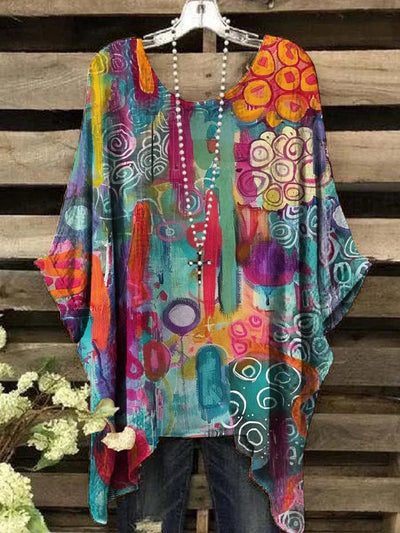 Zulema | Top de cuello redondo con estampado geométrico y estilo vintage