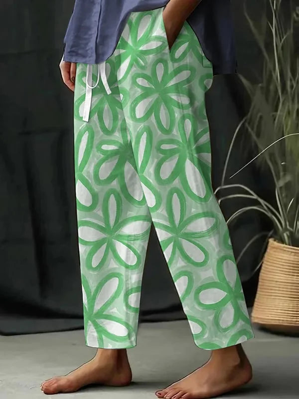 Amanda | Pantalón floral botánico con caída fluida y estilo casual