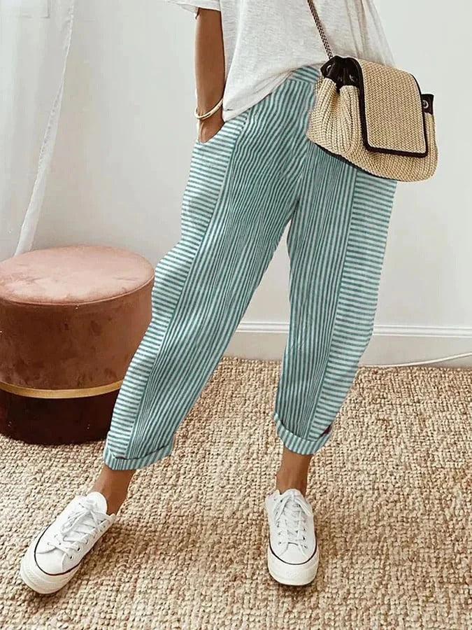 Natalia | Pantalón de rayas en algodón con diseño liviano